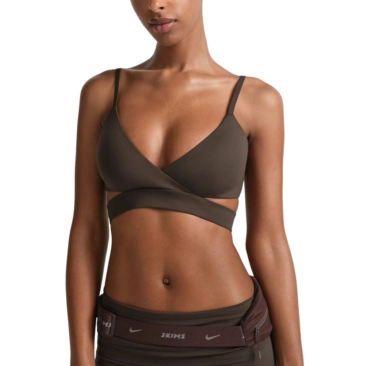 (WMNS) Nike x SKIMS Matte Wrap Front Bra 'Dark Sepia' SLSLS10255W-DSP