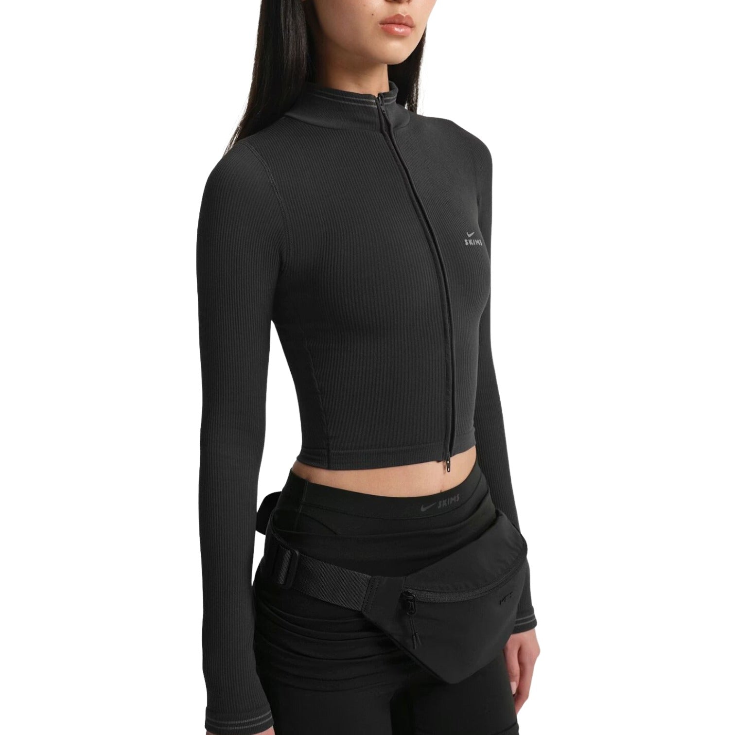 (WMNS) Nike x SKIMS Ribbed Seamless Zip Up Crop Jacket 'Obsidian' TPLSL11145W-OAR