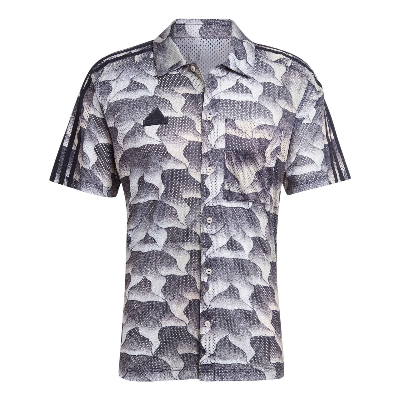 adidas Tiro Allover Print Mesh Resort Shirt Asia Sizing 'Black Grey' IS1532