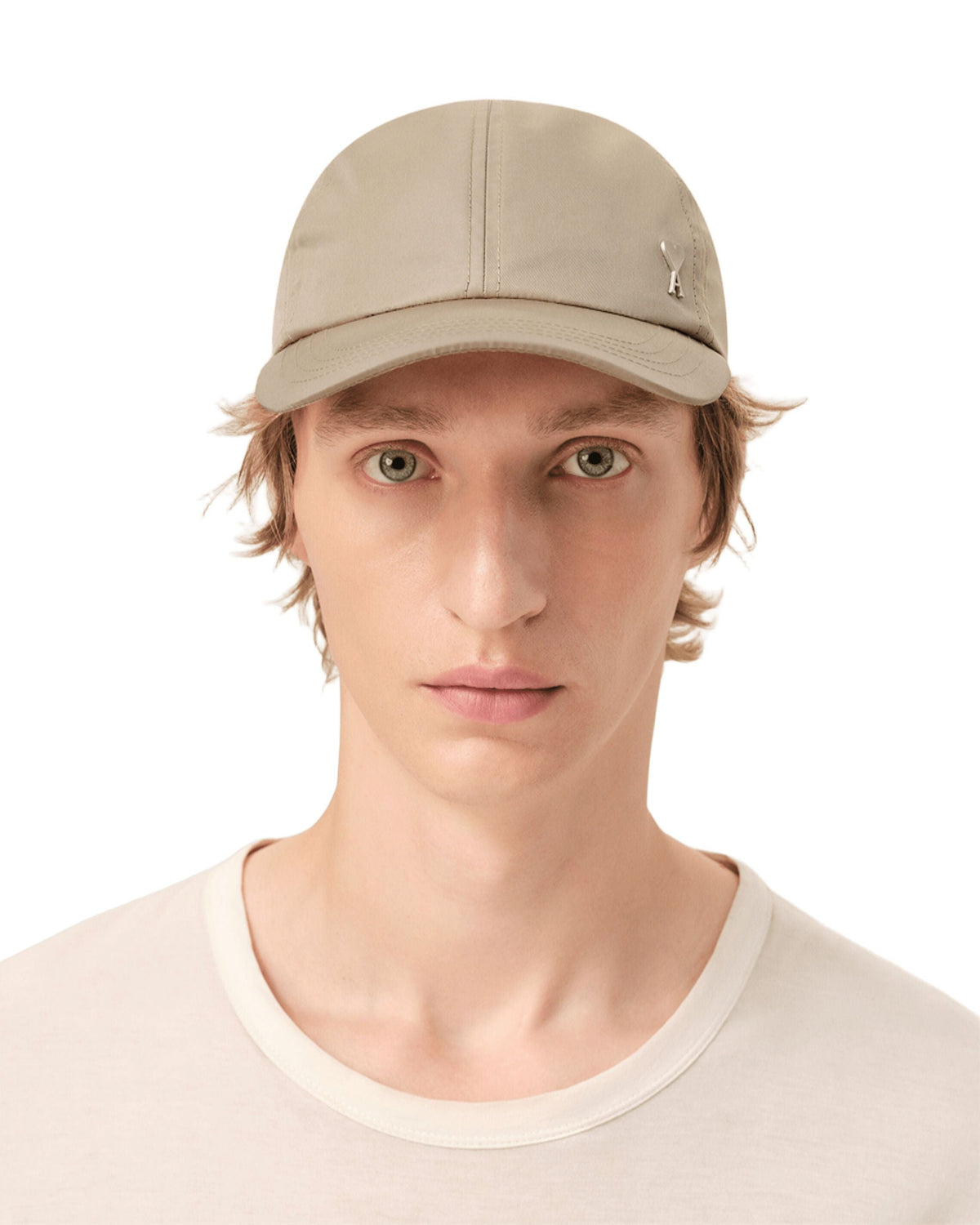 AMI SS26 Beige Nylon Ami De Coeur Stud Cap 'Taupe Beige' UCP268-PA0037-A036