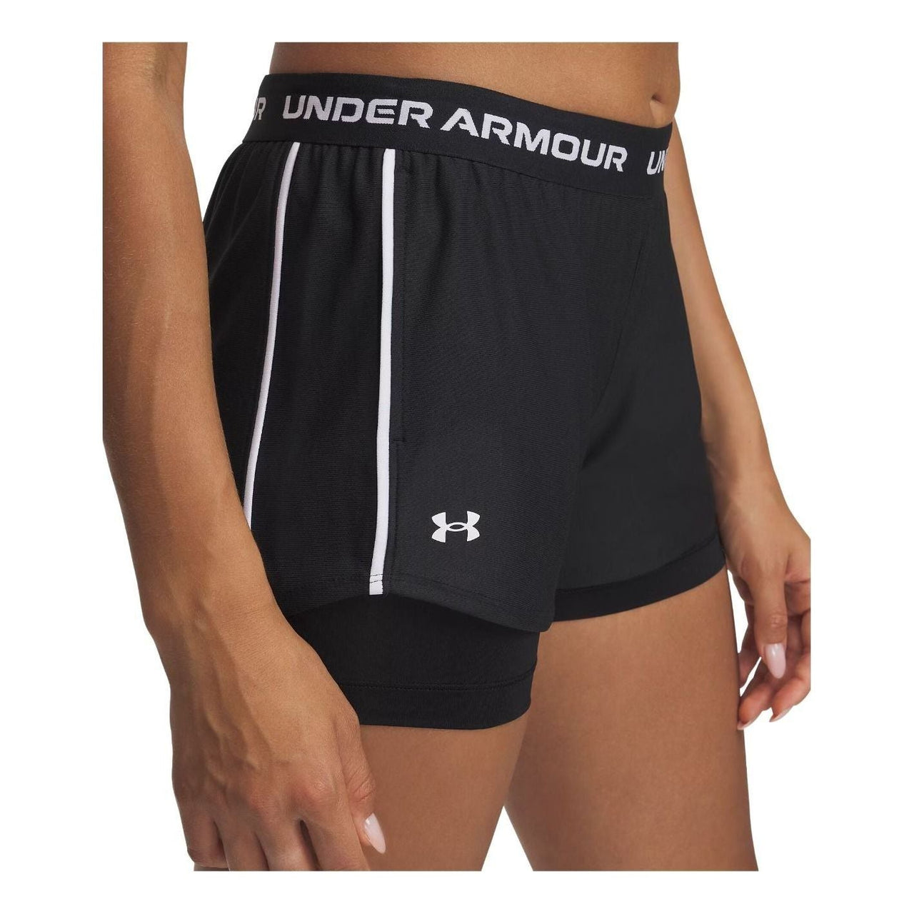 (WMNS) Under Armour Tech Play Up 2-in-1 Shorts Asia Sizing 'Black White' 1389895-001