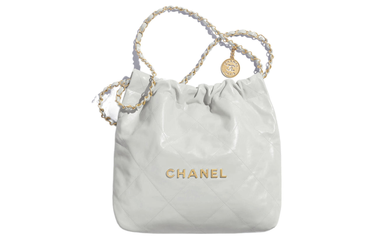 CHANEL 22Bag Shiny Calfskin Trash Bag Tote Bag Shopping Bag Handbag Shoulder Bag Women's Light Blue Gray