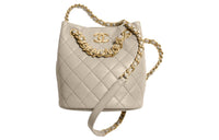 CHANEL Diamond Pattern Lambskin Bucket Bags Shoulder Bag Crossbody Bag Small Size Women's Milk Tea Beige