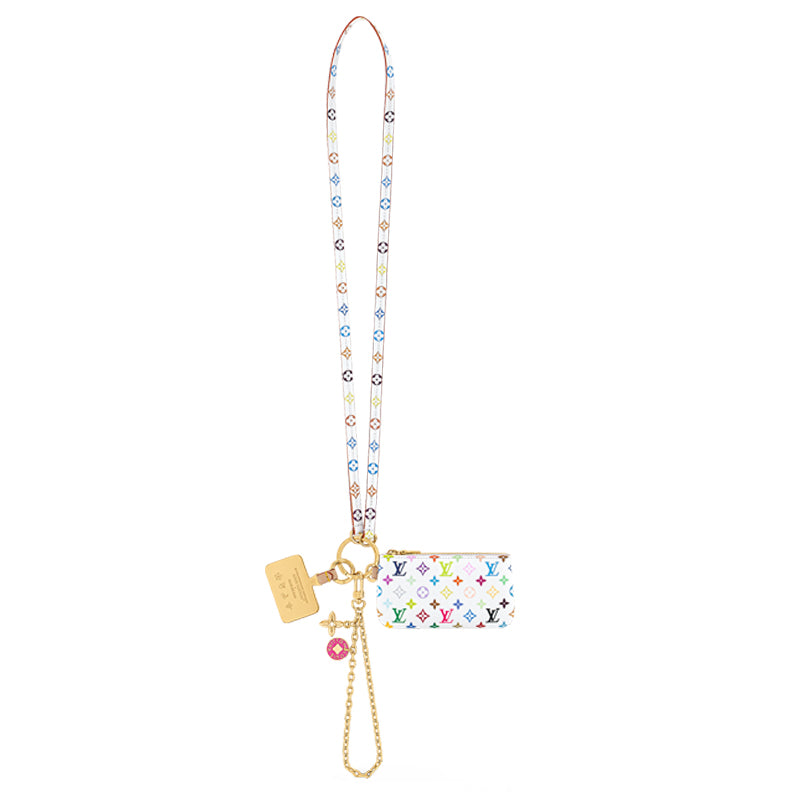LOUIS VUITTON Takashi Murakami Village Co-Financing Leather Trim Phone Case With Chain Zero Wallet Women's White