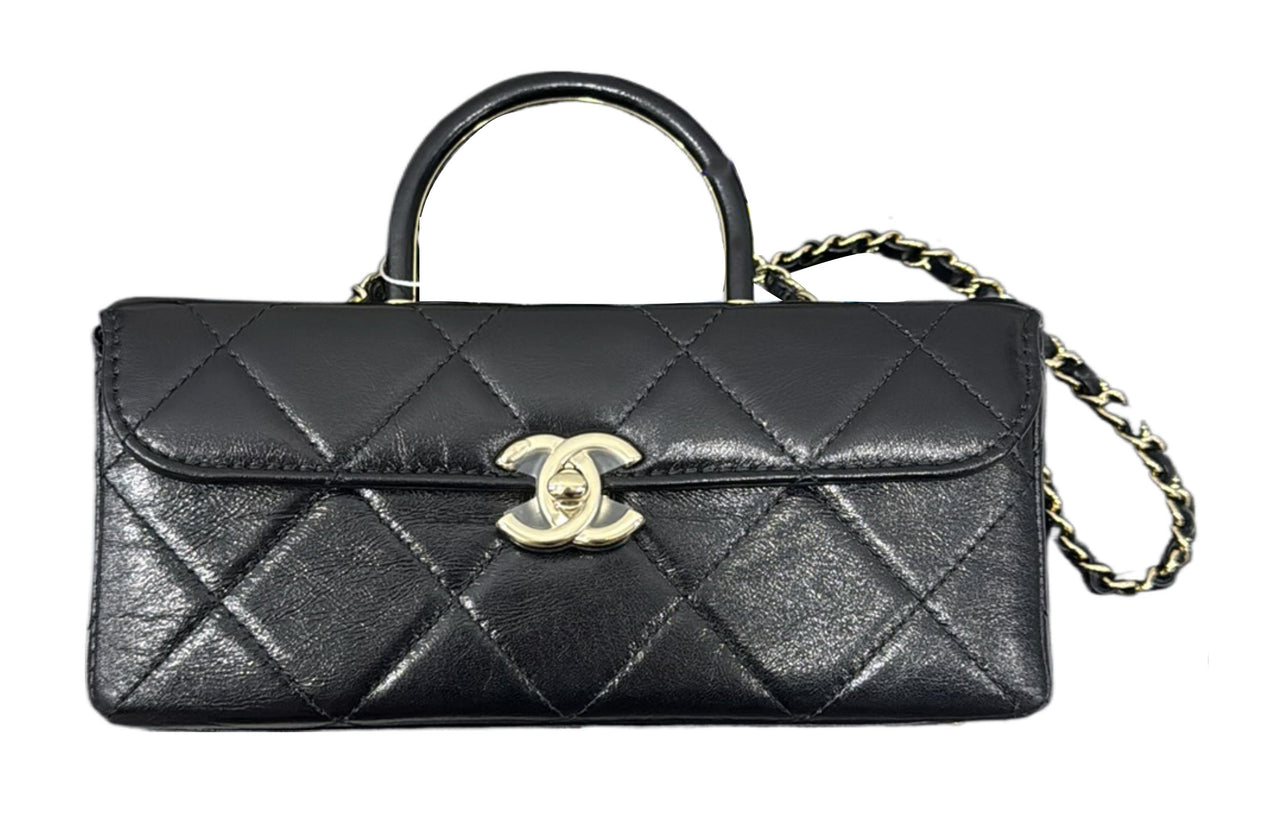 CHANEL Shiny Cow Leather Box Bag Shoulder Bag Crossbody Bag Handbag Women's Black