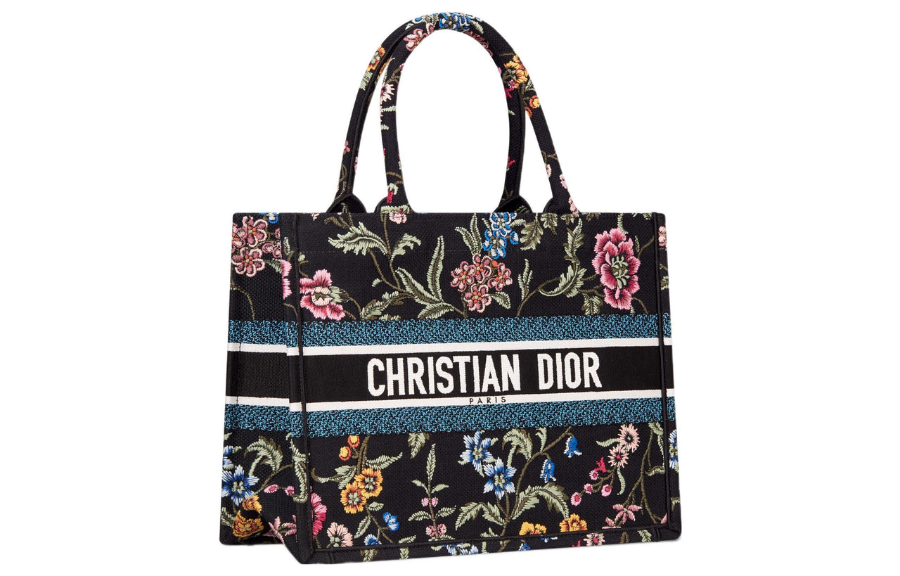 DIOR BookTote Embroidery Tote Bag Shopping Bag Handbag Medium Size Women's Black/Multicolor