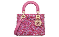 DIOR Lady Dior Rhinestone Embroidered Velvet Fabric Dior Bag Shoulder Bag Crossbody Bag Handbag Small Size Women's Pink