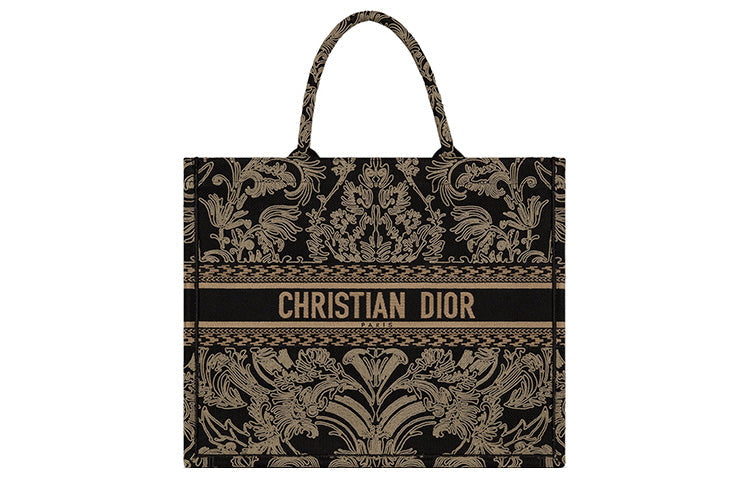 DIOR BookTote Embroidery Tote Bag Shopping Bag Handbag Large Size Women's Black/White