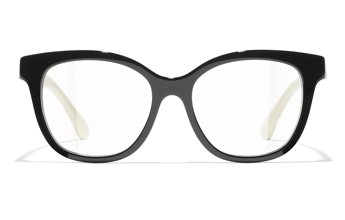 CHANEL Acetate Irregular Shape Eyeglass Frames Unisex Black