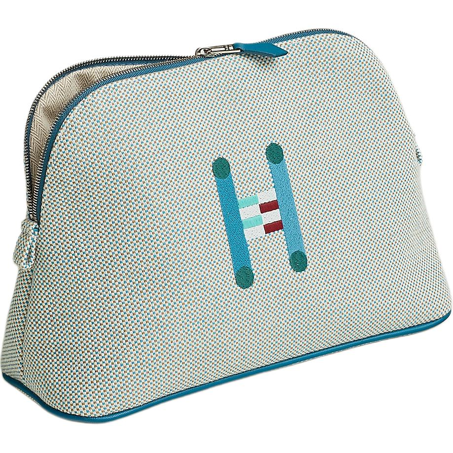 HERMES Bolide Cotton Bowling Bag Storage Bag Medium Size Women's Teal & Pebble Gray