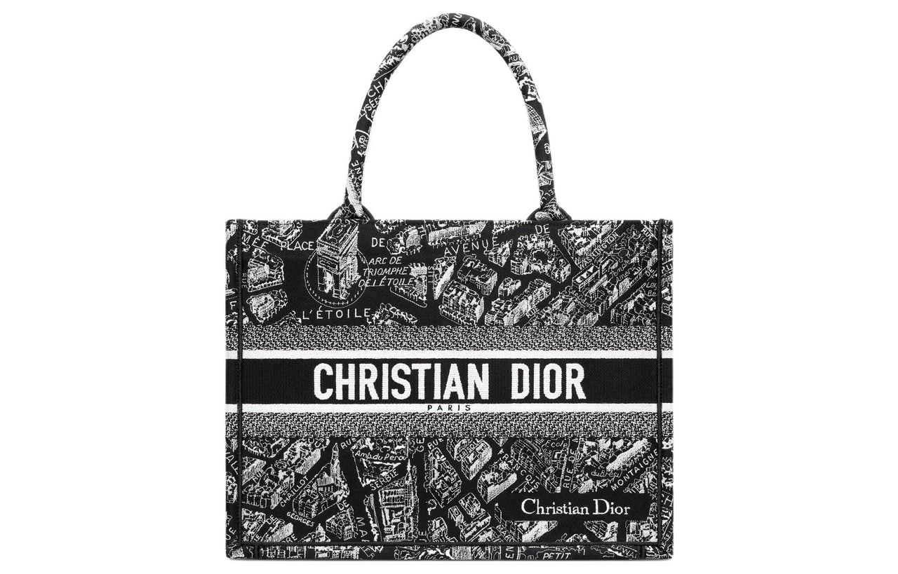 DIOR BookTote Embroidery Tote Bag, Shopping Bag, Handbag Medium Size Women's Black/White