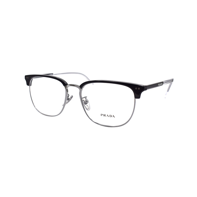 PRADA Plate And Metal Browline Optical Glasses Men's Black Silver