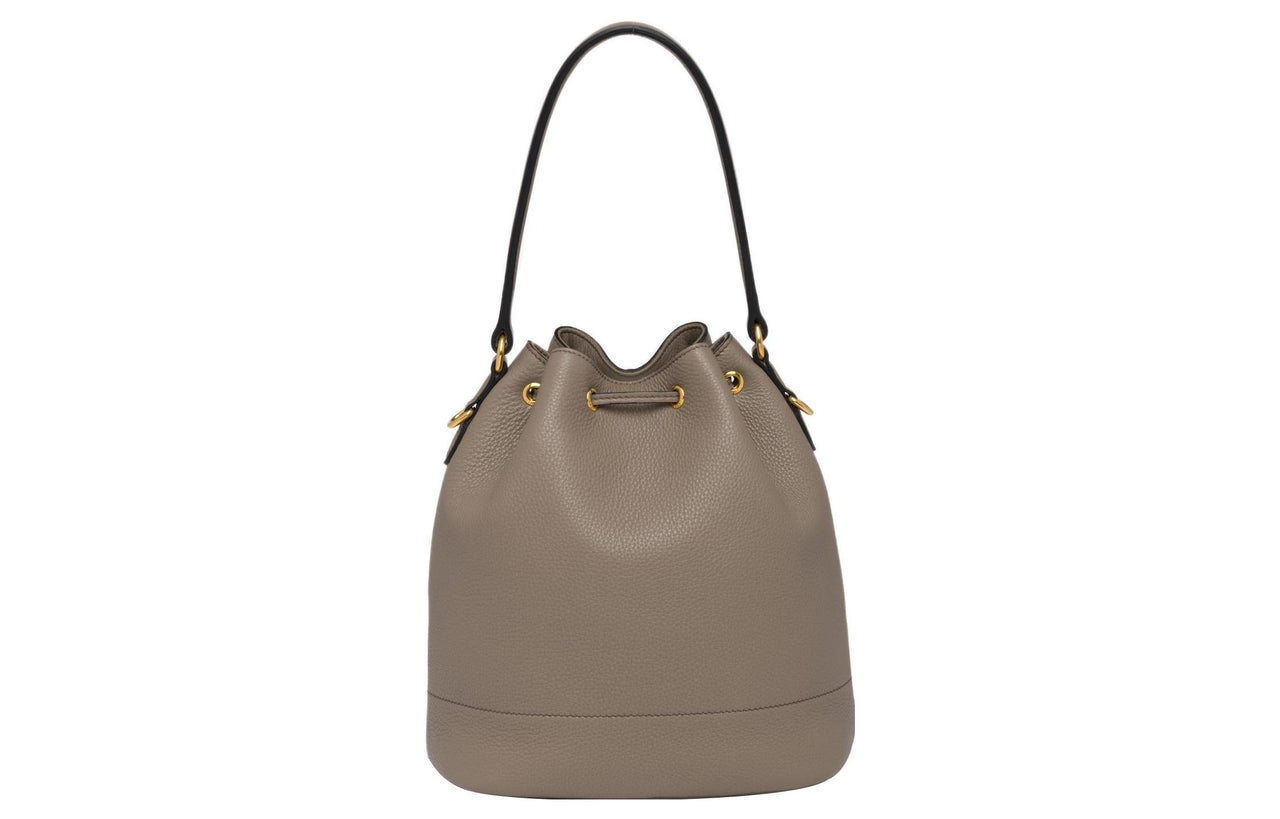 PRADA Calfskin Leather Bucket Bag Portable Crossbody Bag Shoulder Bag Women's Light Gray