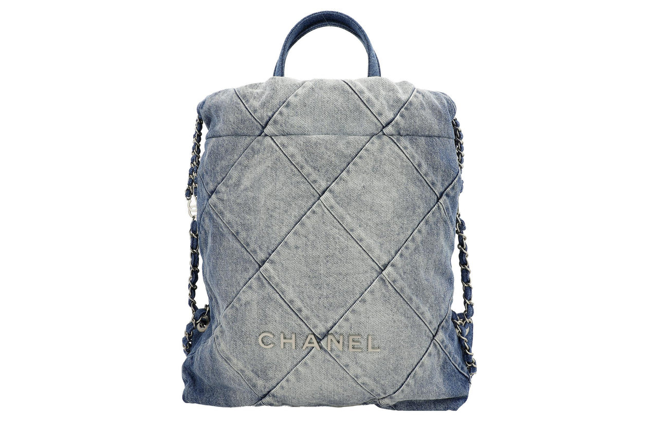 CHANEL 22Bag Calfskin Backpack Women's Denim