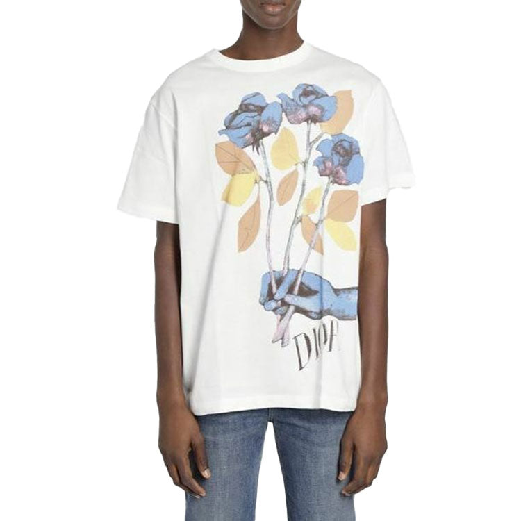DIOR And Alex Foxton Printing Short Sleeve T-shirt White