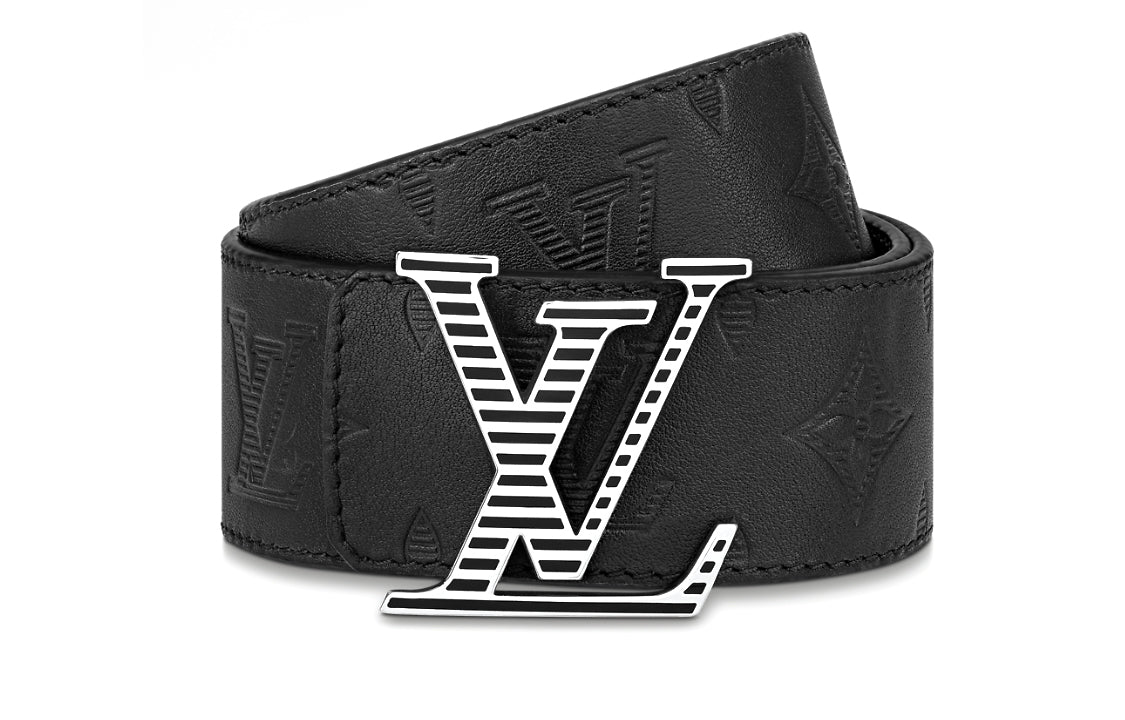 LOUIS VUITTON Smooth Leather Pail Metal Enamel Leather Belts Men's Black Width: 4CM