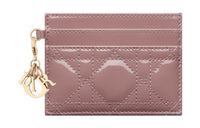 DIOR Lady Dior Patent Leather Cowhide Card Clip Card Holder Women's Pink Peony
