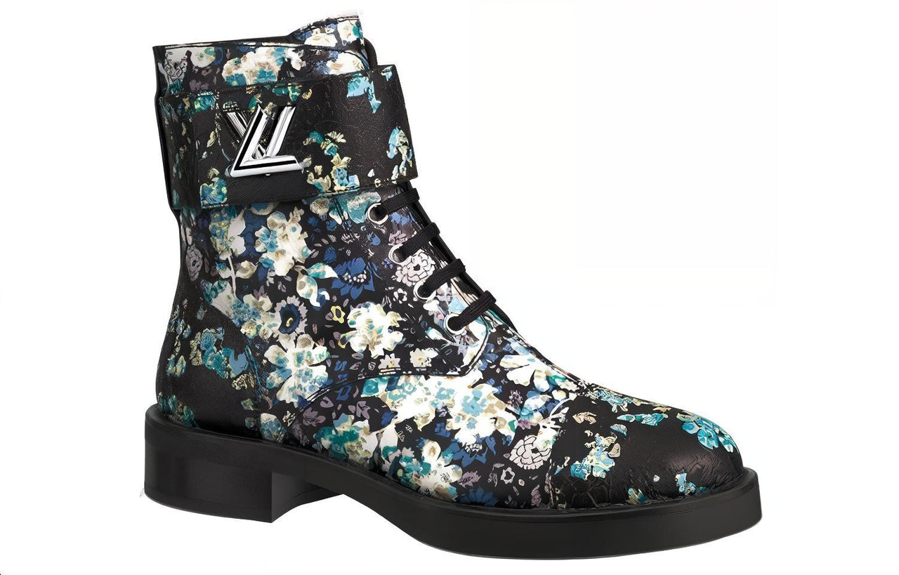 LOUIS VUITTON Lv Wonderland Printing Small Cowhide Flat Blue Black Women's