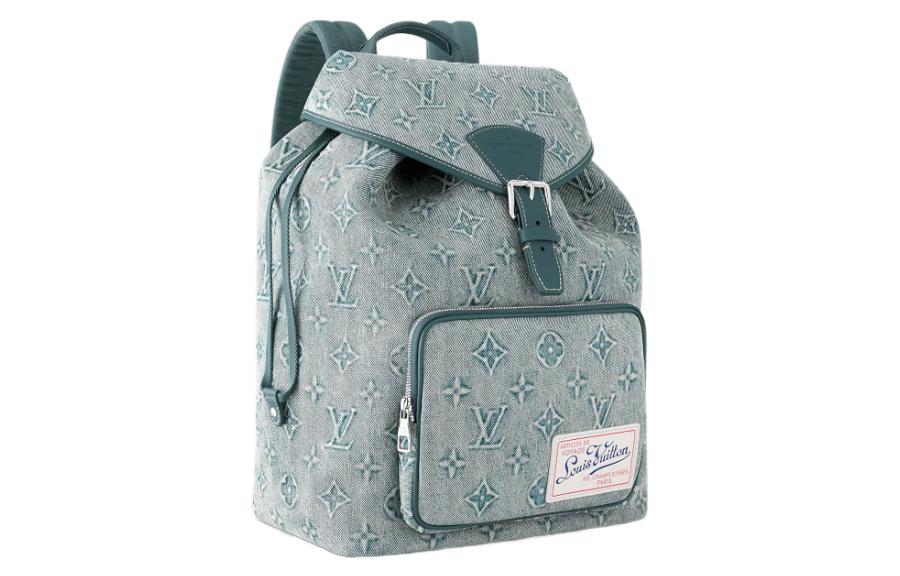 LOUIS VUITTON Montsouris Coated Canvas With Cow Leather Trim Backpack Regular Men's Denim Blue