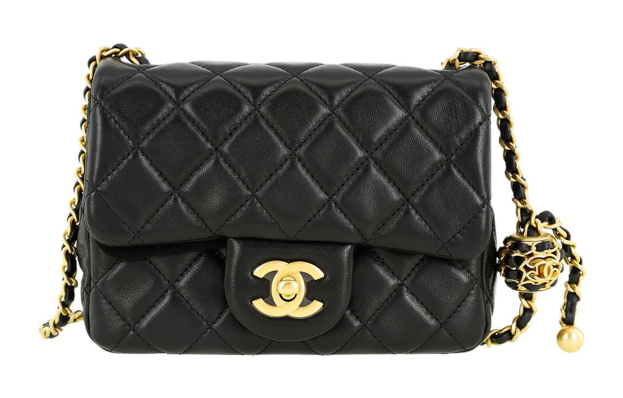 CHANEL 22SS Sheepskin Mini Square Flap Bag, Crossbody Bag, Shoulder Bag Women's Black