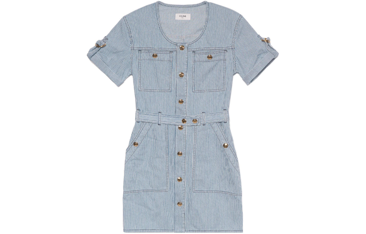 CELINE Wideneck Buttoned Denim Dress