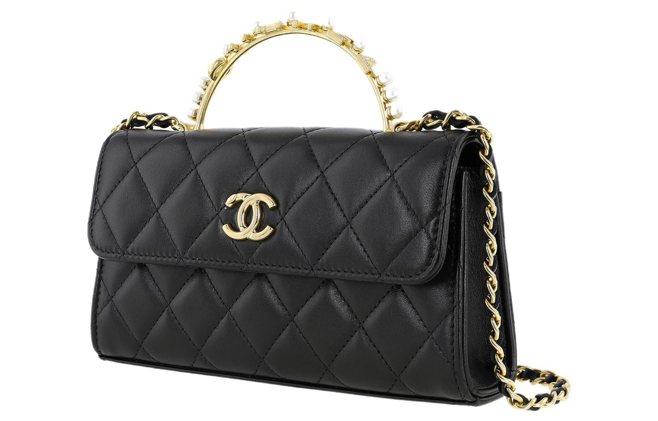 CHANEL Lambskin Handbag Shoulder Bag Crossbody Bag Regular Women's Black