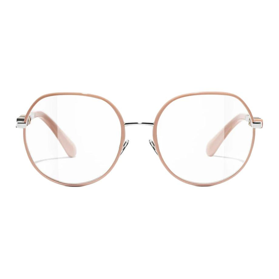 CHANEL Metal Irregular Shape Eyeglass Frames Unisex Pink