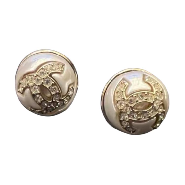 CHANEL Metal Stud Earrings Women's White