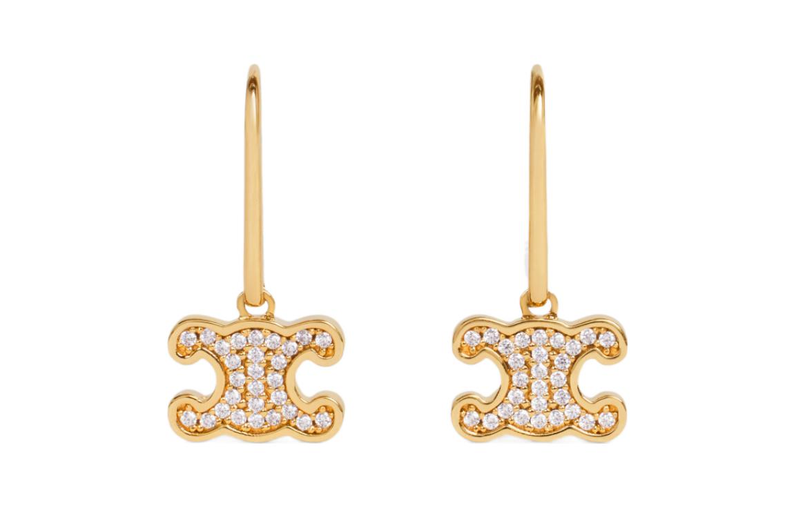 CELINE Triomphe Rhinestone Earrings In Brass With Gold Finish And Crystals