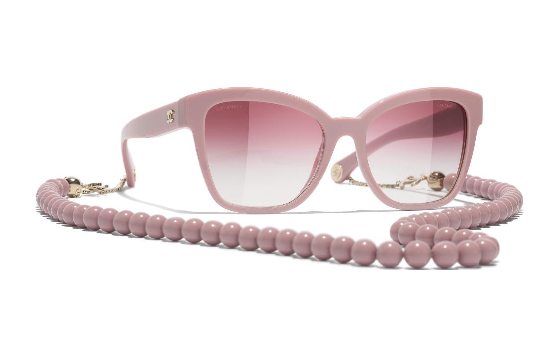 CHANEL Acetate Irregular Shape Sunglasses Women's Pink