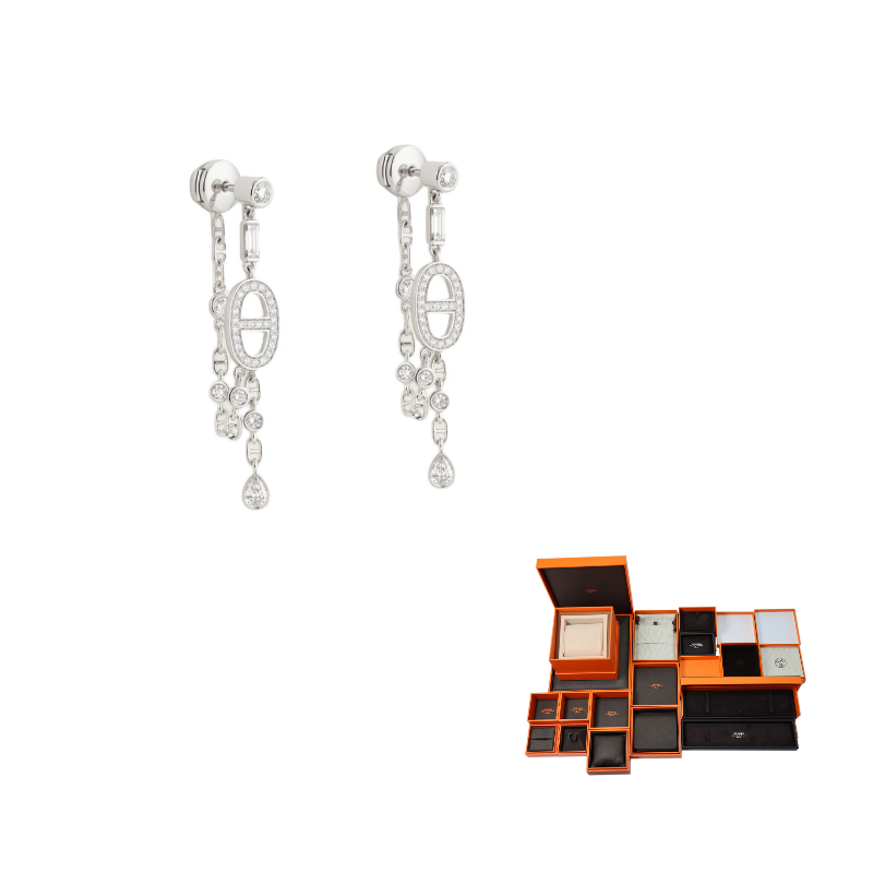 HERMES 18K White Gold Earrings Women's Silver