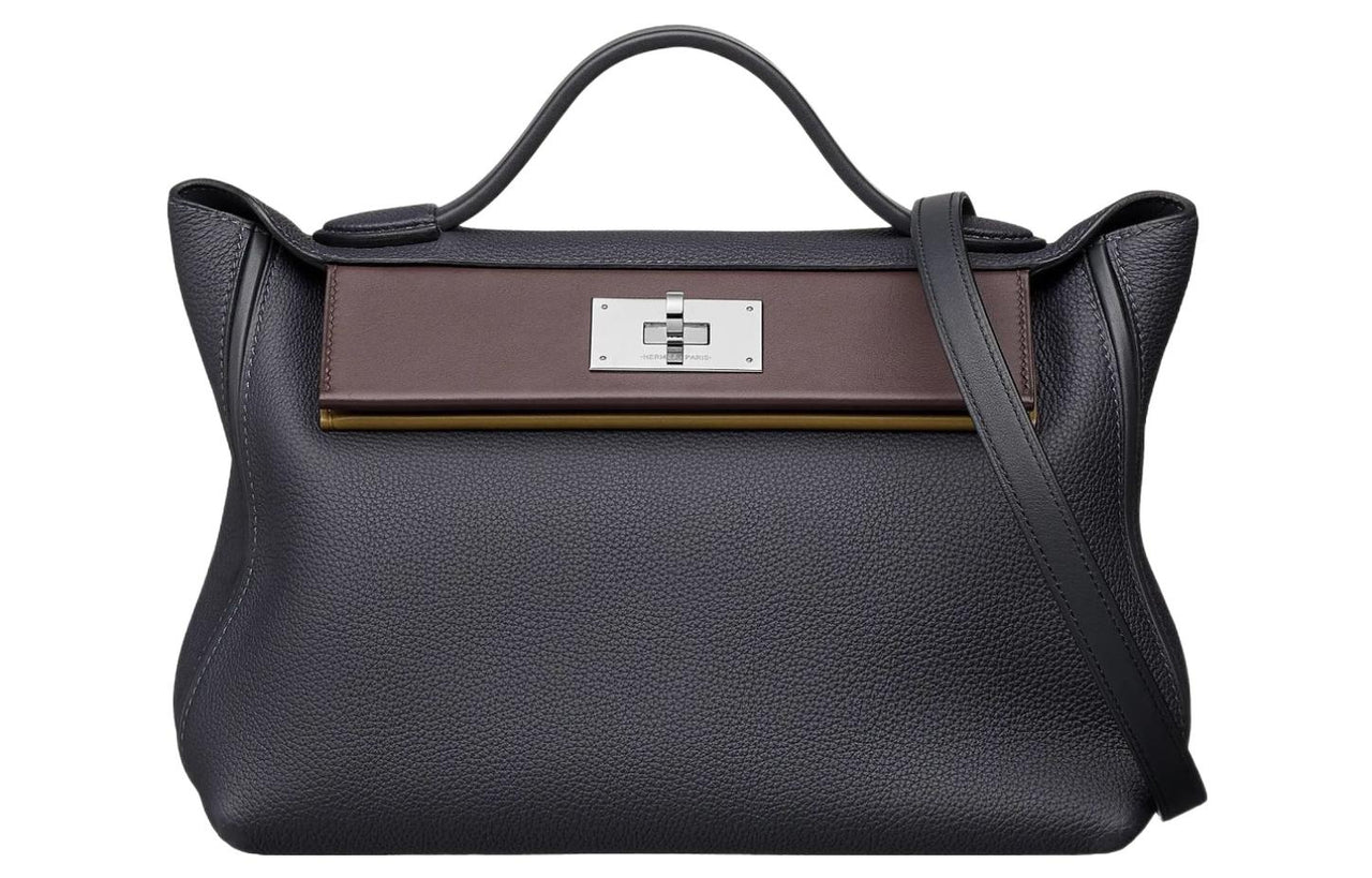 HERMES 24/24 Togo With Swift Calfskin Shoulder Bag Crossbody Bag Handbag Women's Dark Blue/Burgundy