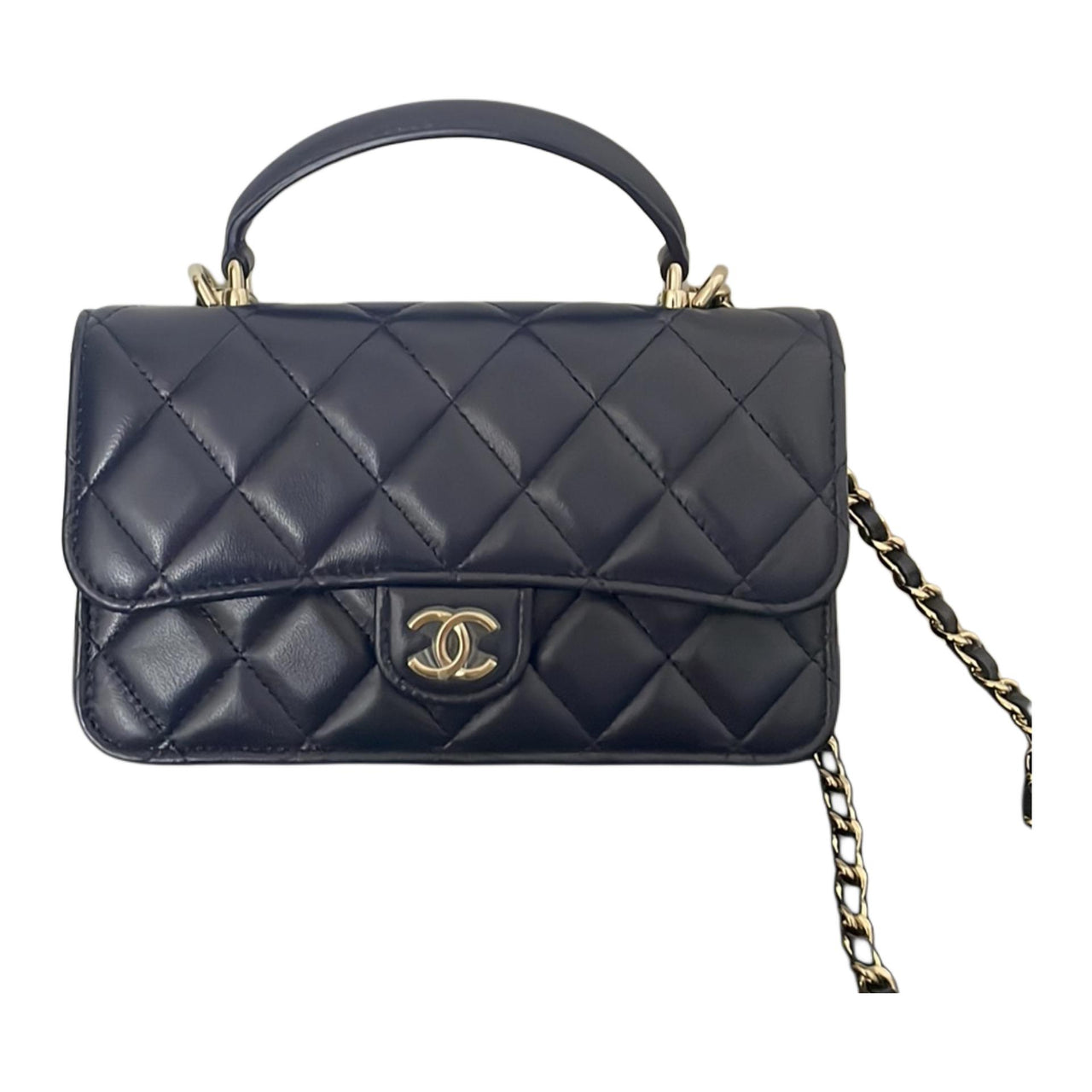 CHANEL Sheepskin Shoulder Bag Handbag Crossbody Bag Mini Women's Marine Blue