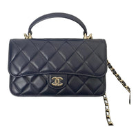 CHANEL Sheepskin Shoulder Bag Handbag Crossbody Bag Mini Women's Marine Blue