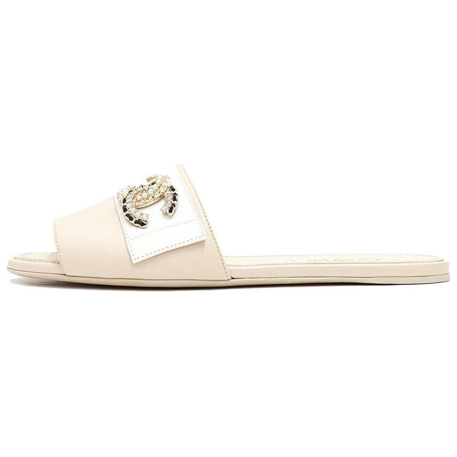 CHANEL Slip-Resistant Slide Slippers Women's White Beige