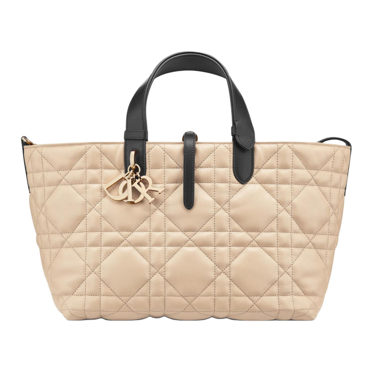 DIOR Extra Large Wicker Pattern Cow Leather One Shoulder Handbags Medium Size Women's Beige & Black Rope