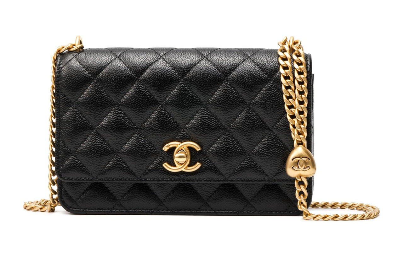 CHANEL Litchi Grain Cow Leather Chain Bag Shoulder Bag Crossbody Bag Small Size Women's Black