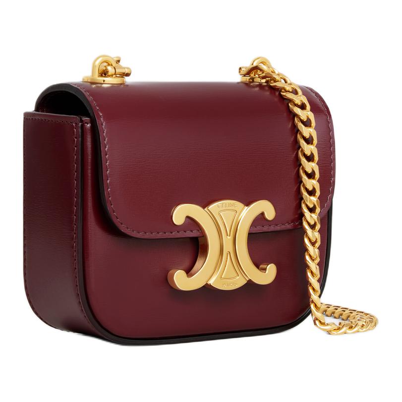 CELINE Shiny Calfskin Shoulder Bag, Crossbody Bag Mini Women's Light Burgundy