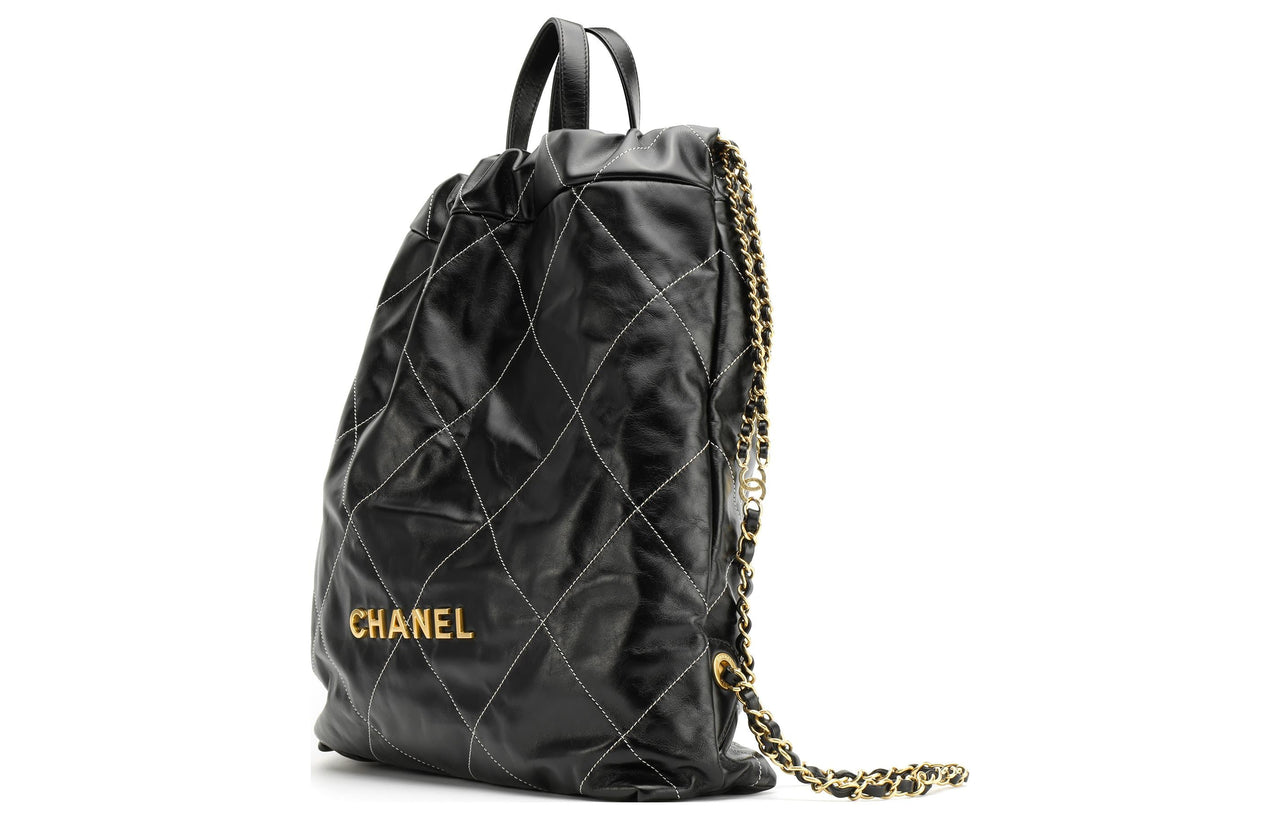 CHANEL 22Bag Shiny Calfskin Backpack Large Size Women's Black
