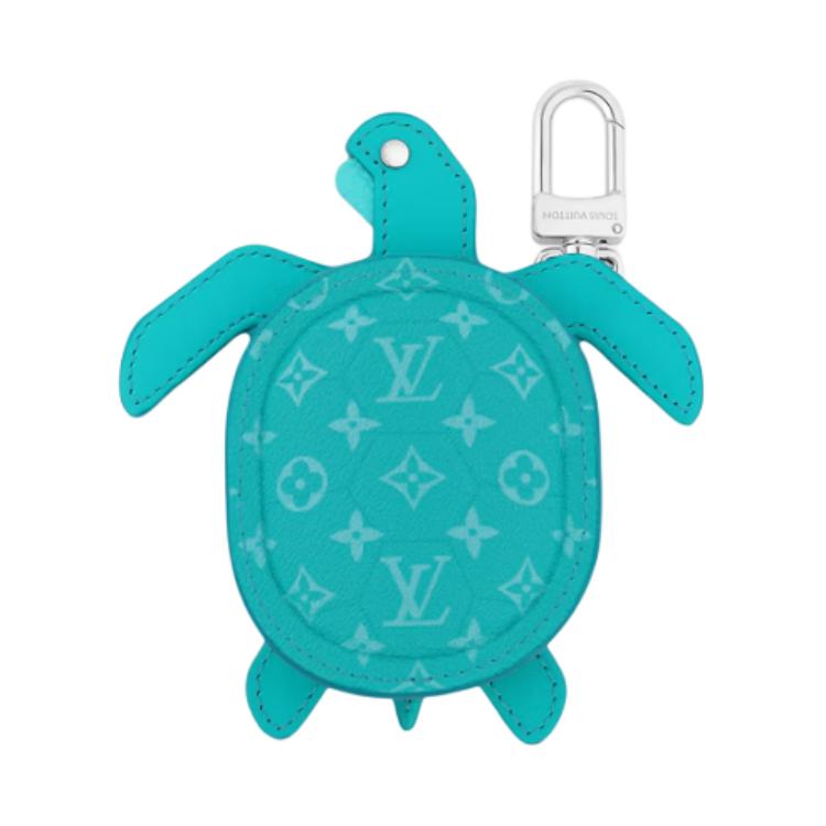 LOUIS VUITTON Turtle Leather Paneled Canvas Pendants Coin Purses Earphone Cases Men Turquoise