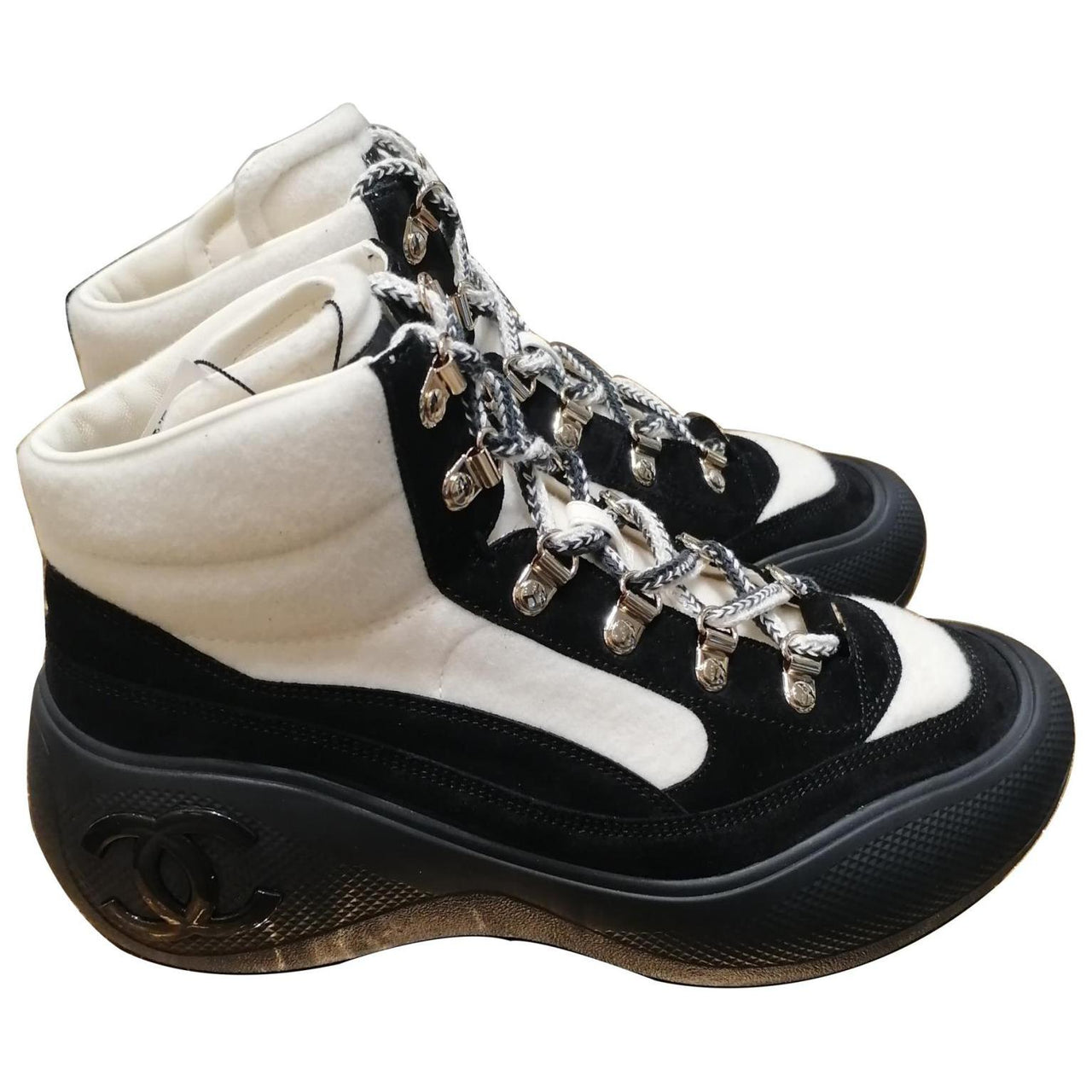 CHANEL High-Top Casual Shoes Women's Ivory White And Black