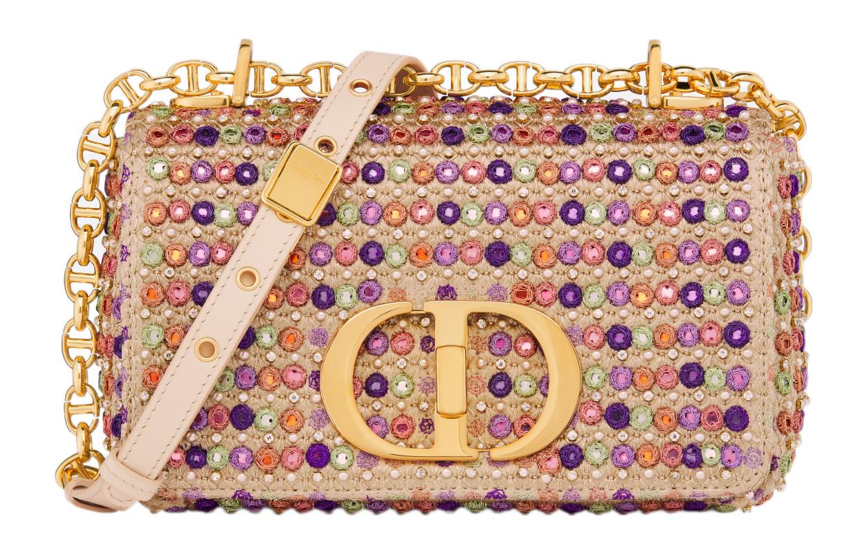 DIOR Caro Embroidery Shoulder Bag Crossbody Bag Small Size Women's Gold/Multicolor