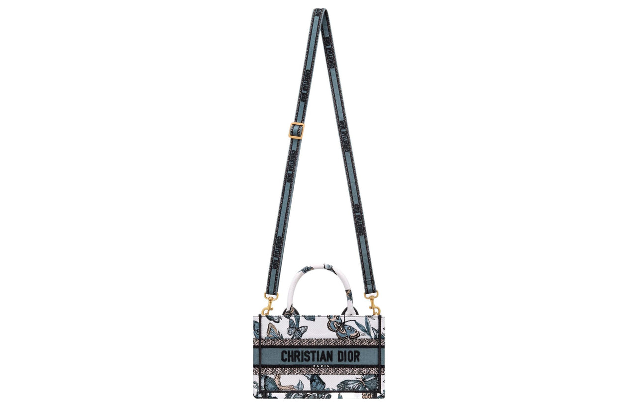 DIOR BookTote Embroidery Tote Bag Shopping Bag Handbag Mini Women's White/Soft Midnight Blue