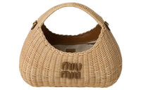 MIU MIU Wander Series Straw And Wicker Shoulder Bag Crossbody Bag Handbag Women's Tan/Caramel