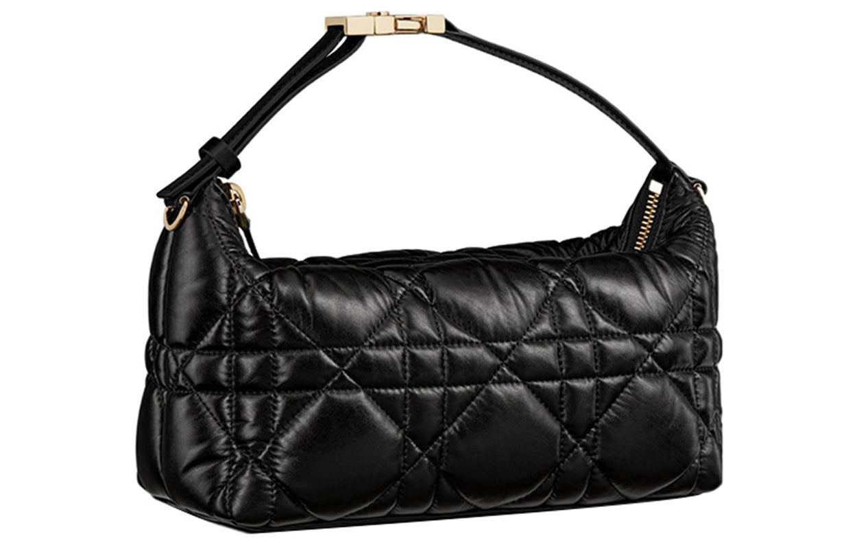 DIOR DiorTravel Cow Leather Handbag Clutch Medium Size Women's Black