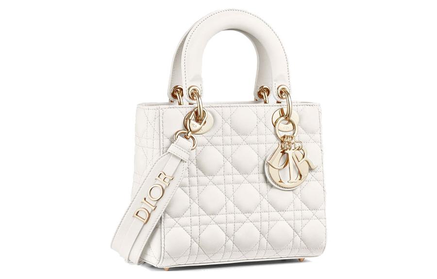 DIOR Lady Dior Sheepskin Dior Bag Shoulder Bag Crossbody Bag Handbag Small Size Women's White
