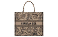 DIOR BookTote Soleil Ruiyi Print Embroidery Tote Bag Shopping Bag Shoulder Bag Handbag Large Size Women's Beige & Black