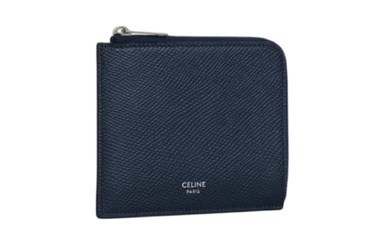 CELINE Grained Cow Leather With Lambskin Accents Card Holder Wallet Men's Marine Blue