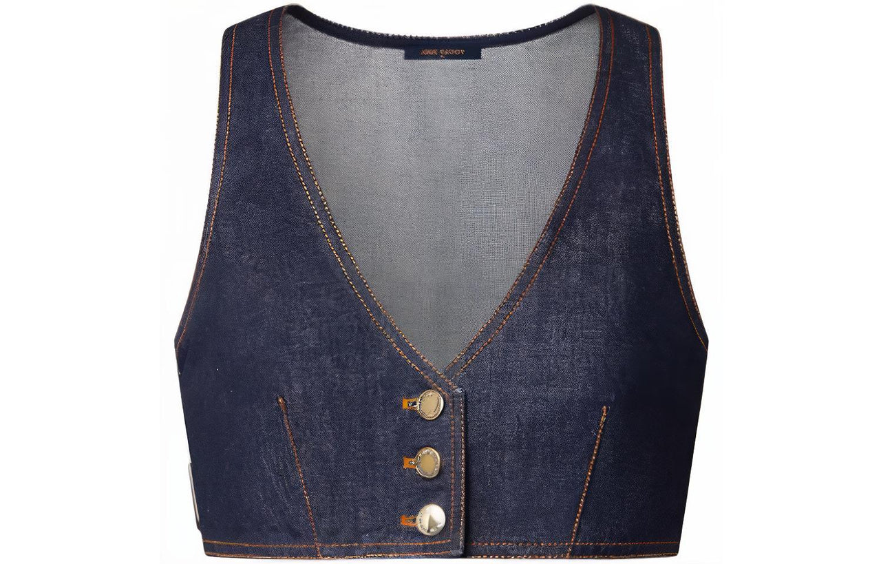 LOUIS VUITTON Indigo Blue Denim Crop Top