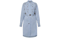 LOUIS VUITTON Bejeweled Floral Pinstripe Shirt Dress